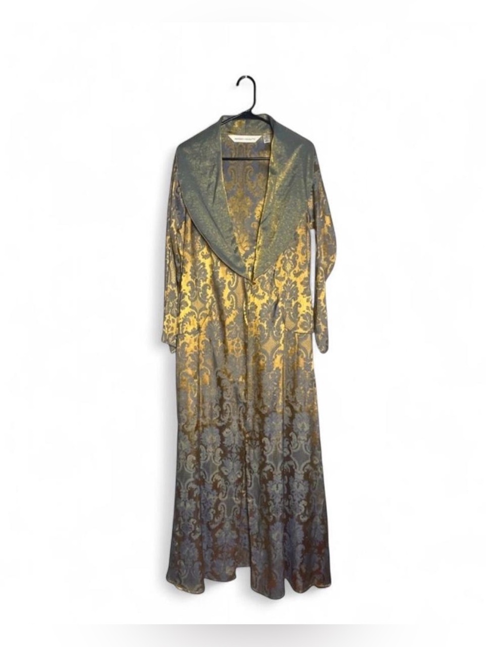 Vintage Victoria's Secret Gold and Blue Amber Metallic Brocade Duster Robe XS